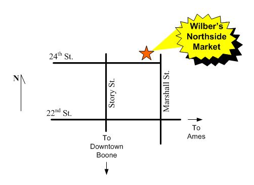 Map to Wilber's Norhtside Market, 2407 Marshall St, Boone, IA 50036